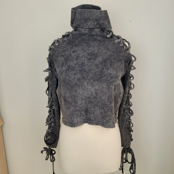 Missguided Women's Gray Washed Extreme Lace Up Turtleneck Sweatshirt Size US 4 - Picture 2 of 16